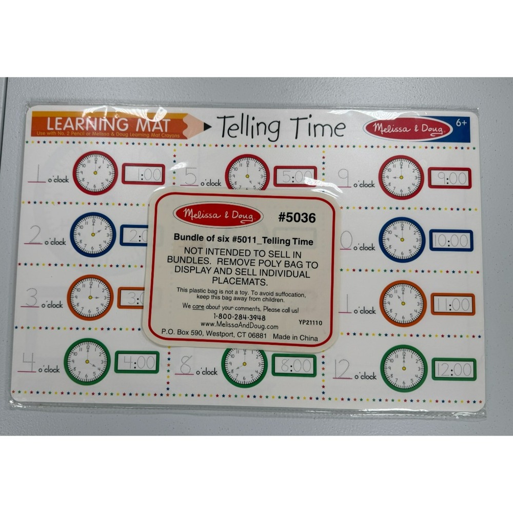 Melissa & Doug Telling Time Learning Mats NEW Sealed Lot of 6 #5011 #5036